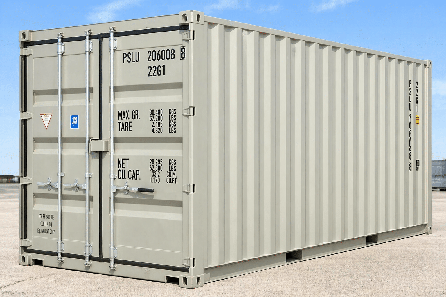 20ft White Shipping Container for Sale – New One Trip ISO Certified